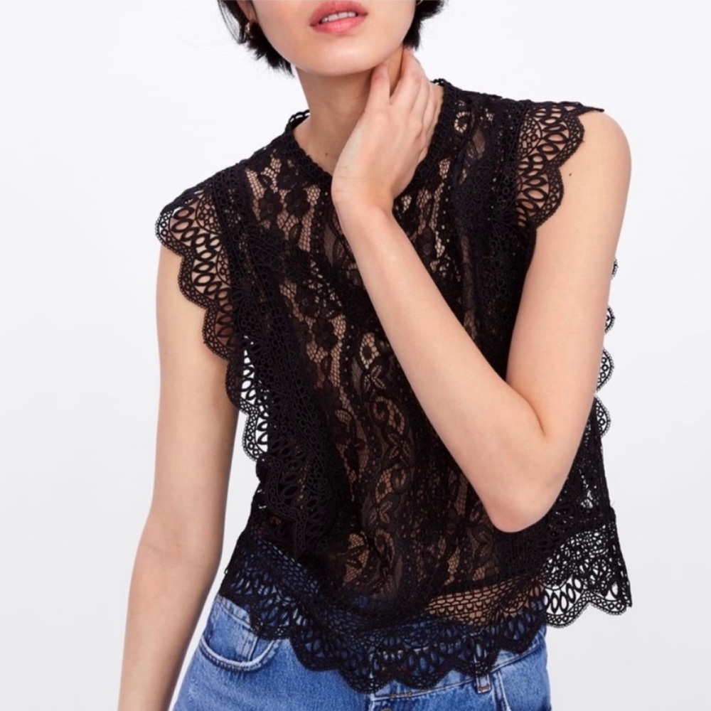 Zara - Black Lace Cap Sleeve Blouse